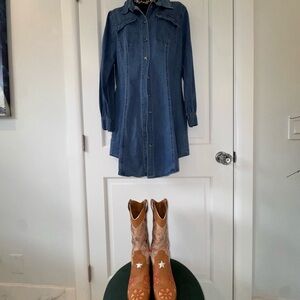 Allegra K Blue Long Sleeve Denim Dress